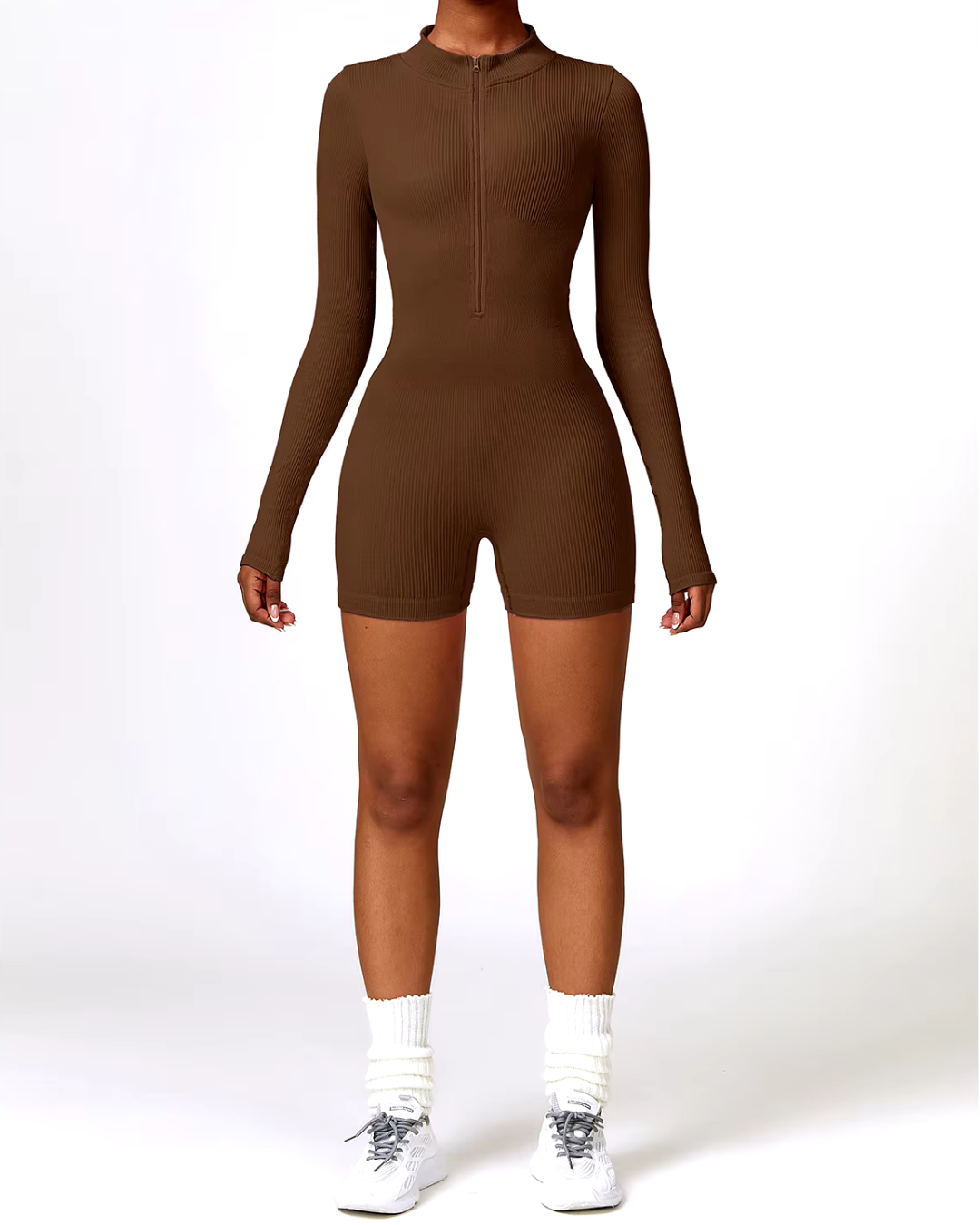 Enterizo corto Acanalado De Manga Larga-0012