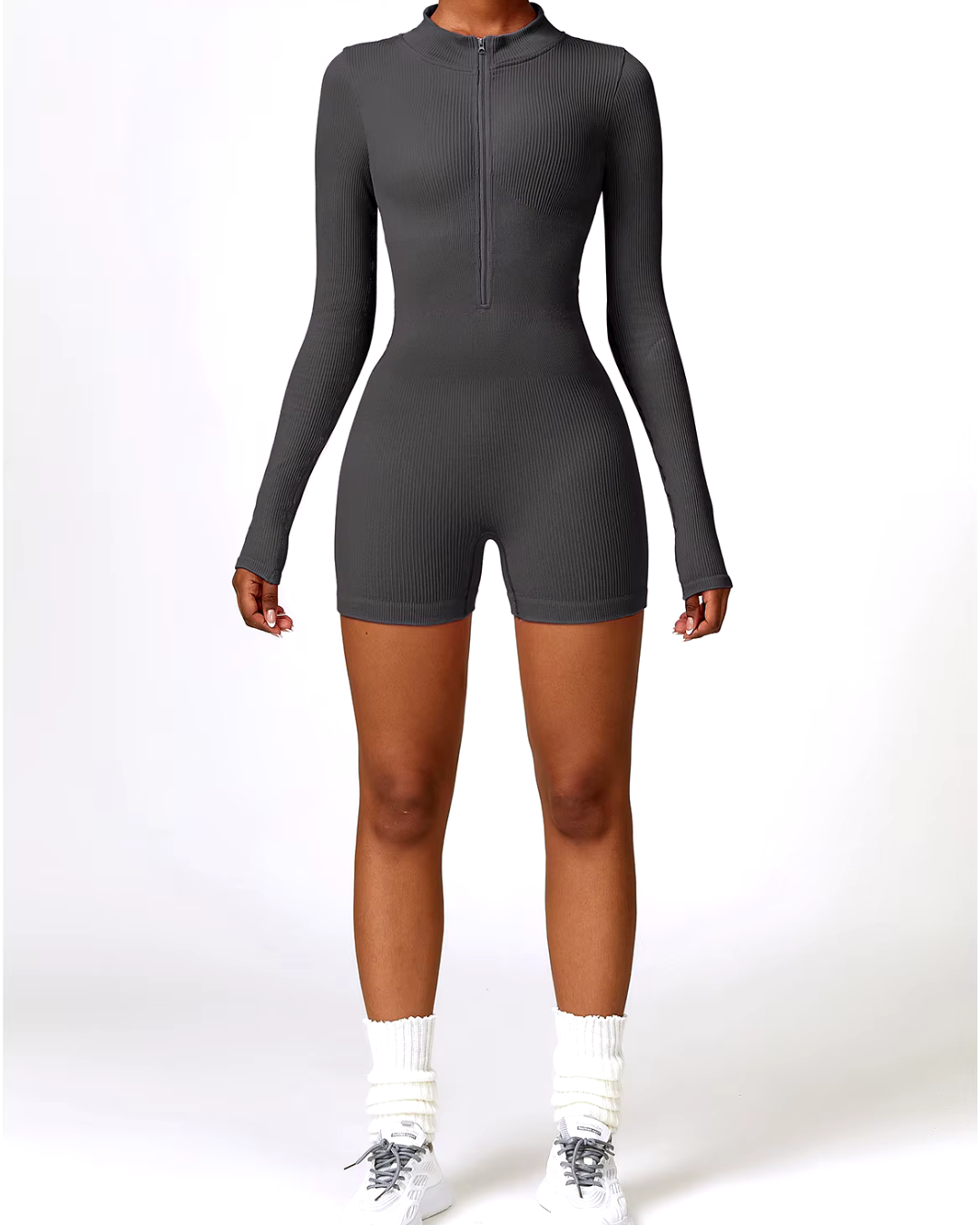 Enterizo corto Acanalado De Manga Larga-0012