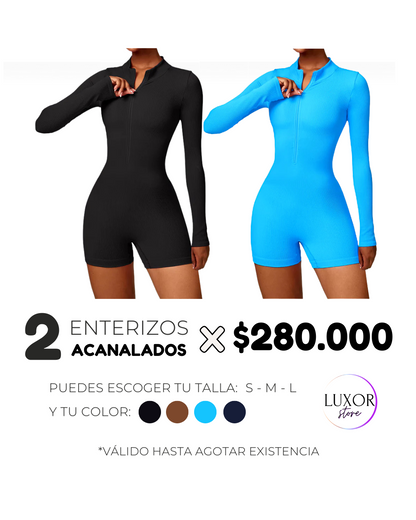 Enterizo corto acanalado manga larga PACK X 2